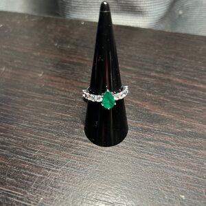BP Silver Ring with Green Teardrop Gemstone